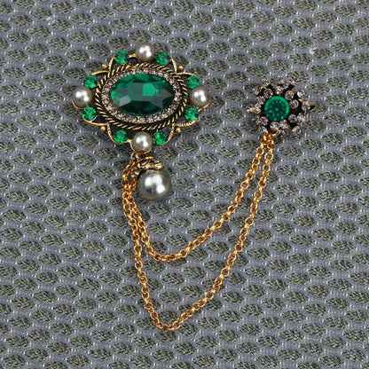 Studded Pearl Shaped Square Brooch Women Palace Style Retro Design Sense Suit Pin Niche Fashion Accessories for Lady Gift