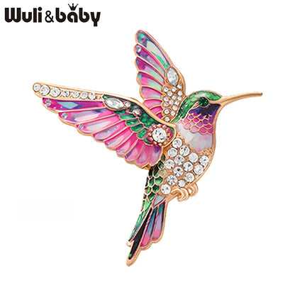 Wuli&baby Lovely Hummingbird Brooches Pins For Women Unisex 5-color Beautiful Rhinestone Bird Animal Party Casual Brooch Gifts