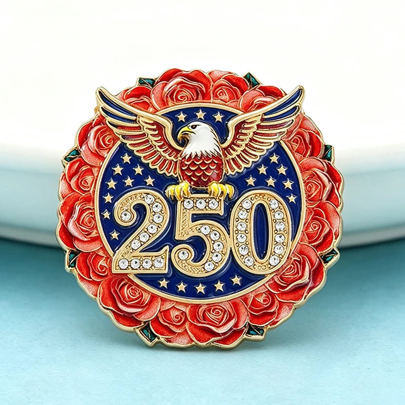 Wuli&baby 250 Independence Day Brooches For Women Unisex Rose-flower Eagle Party Office Round Brooch Pin Badge Fashion Gifts