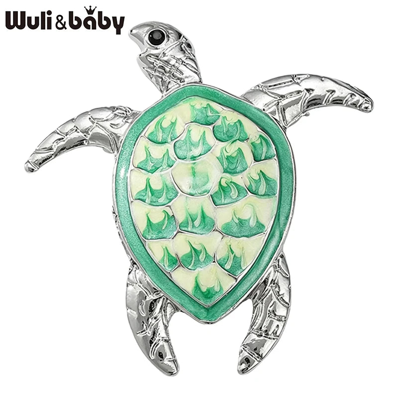 Wuli&baby Lovely Swimming Turtle Brooches For Women Unisex Green Enamel Water Animal Party Casual Brooch Pin Gifts