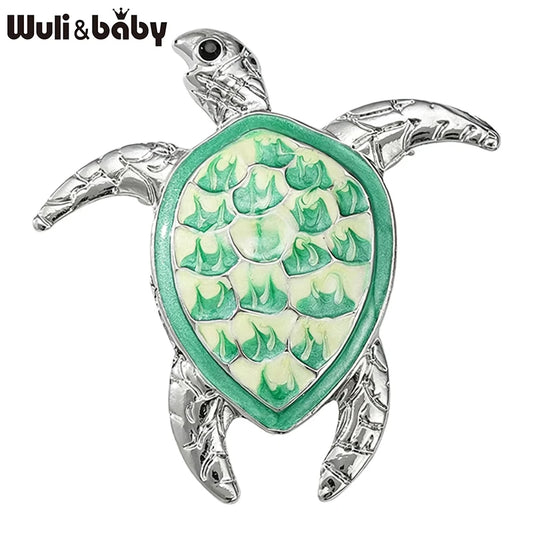 Wuli&baby Lovely Swimming Turtle Brooches For Women Unisex Green Enamel Water Animal Party Casual Brooch Pin Gifts