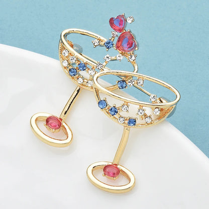 Wuli&baby Heart Goblet Brooches For Women Unisex Metal Rhinestone Cheers Cup Party Casual Brooch Pins Gifts