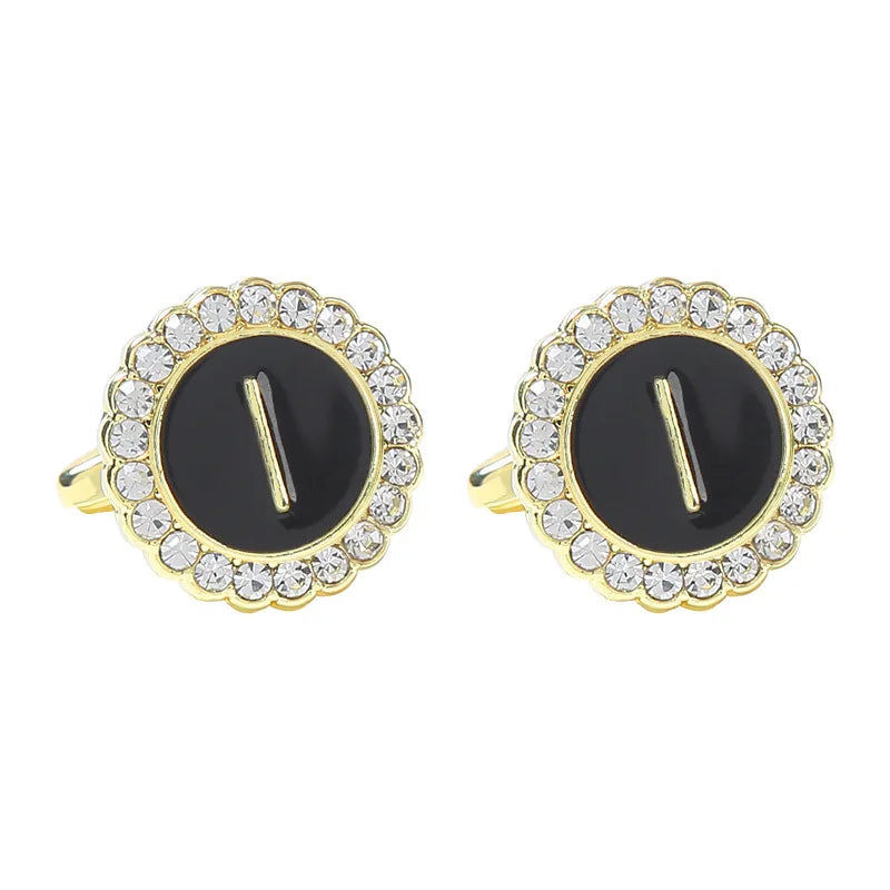 New Round Rhinestone Cufflinks for Men 26 English Letter Cuff Links Button French Business Accessories Gifts