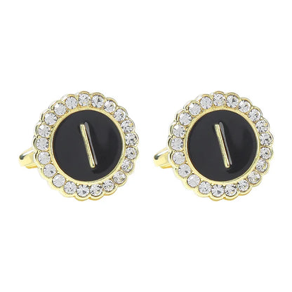 New Round Rhinestone Cufflinks for Men 26 English Letter Cuff Links Button French Business Accessories Gifts