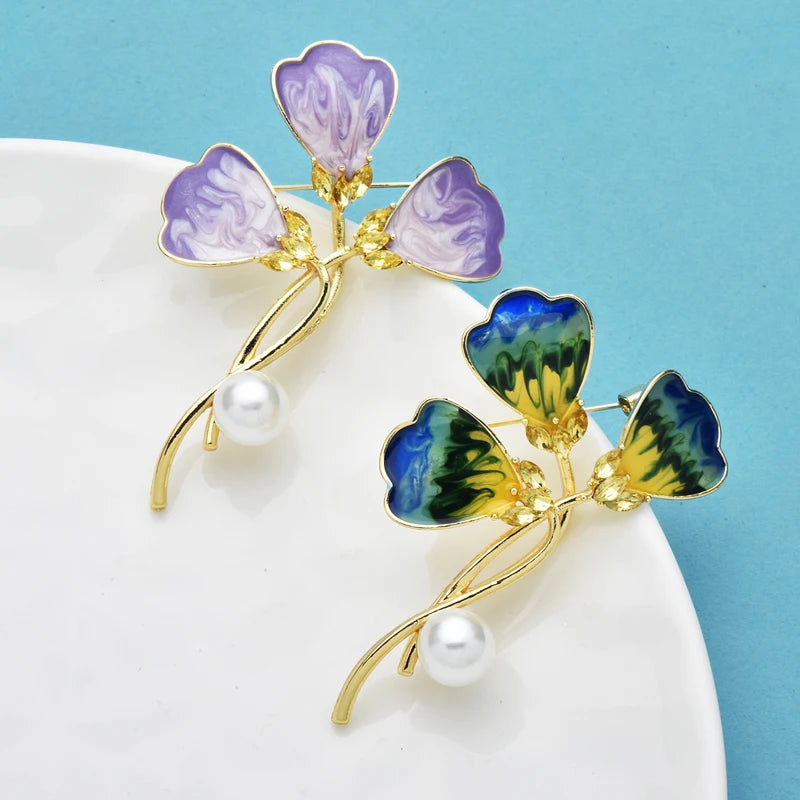 Wuli&baby Enamel Clover Flower Brooches For Women Unisex multiple colors Enamel Ginkgo Leaf Party Casual Brooch Pins Gifts G