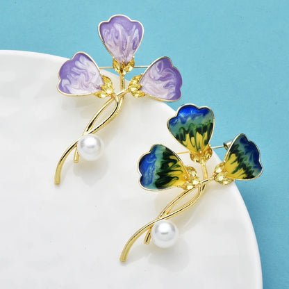 Wuli&baby Enamel Clover Flower Brooches For Women Unisex multiple colors Enamel Ginkgo Leaf Party Casual Brooch Pins Gifts G