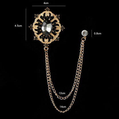 Retro Fashion Crystal Glasses Brooch Tassel Chain Snake Eagle Animal Lapel Pin Men Suit Shirt Collar Badge Jewelry Accessories