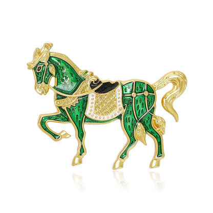 Beaut&Berry Classic Enamel Horse Brooches for Women Zodiac Animal Pins Casual Party Accessories Luxury New Year Gifts Friends