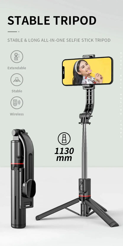 Wireless Selfie Stick for Smartphone 44 Inch Tripod with Bluetooth Remote Foldable Stand for Vlog Shooting Record