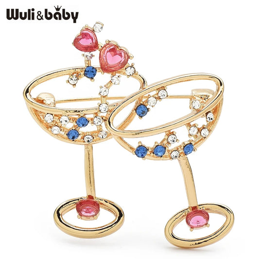 Wuli&baby Heart Goblet Brooches For Women Unisex Metal Rhinestone Cheers Cup Party Casual Brooch Pins Gifts