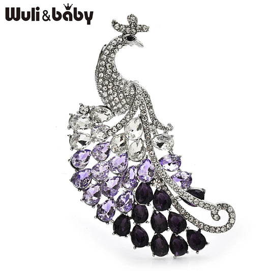 Wuli&baby Luxury Charming Peacock Brooches For Women Unisex Beautiful Rhinestone Big Bird Animal Office Party Brooch Pins Gifts