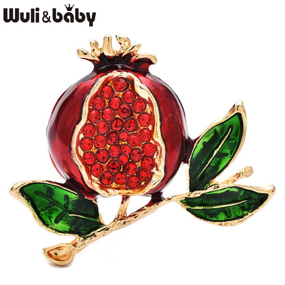 Wuli&baby Beautiful Pomegranate Brooches For Women Unisex Rhinestone Enamel Fruits Flower Party Office Brooch Pins Gifts