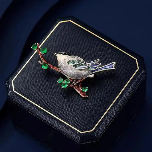 Chinese Style Magpie Enamel Brooch Magpie on Branch Auspicious Bird Pin Vintage Elegant Lapel Brooch for Women Suit Coat Scarf