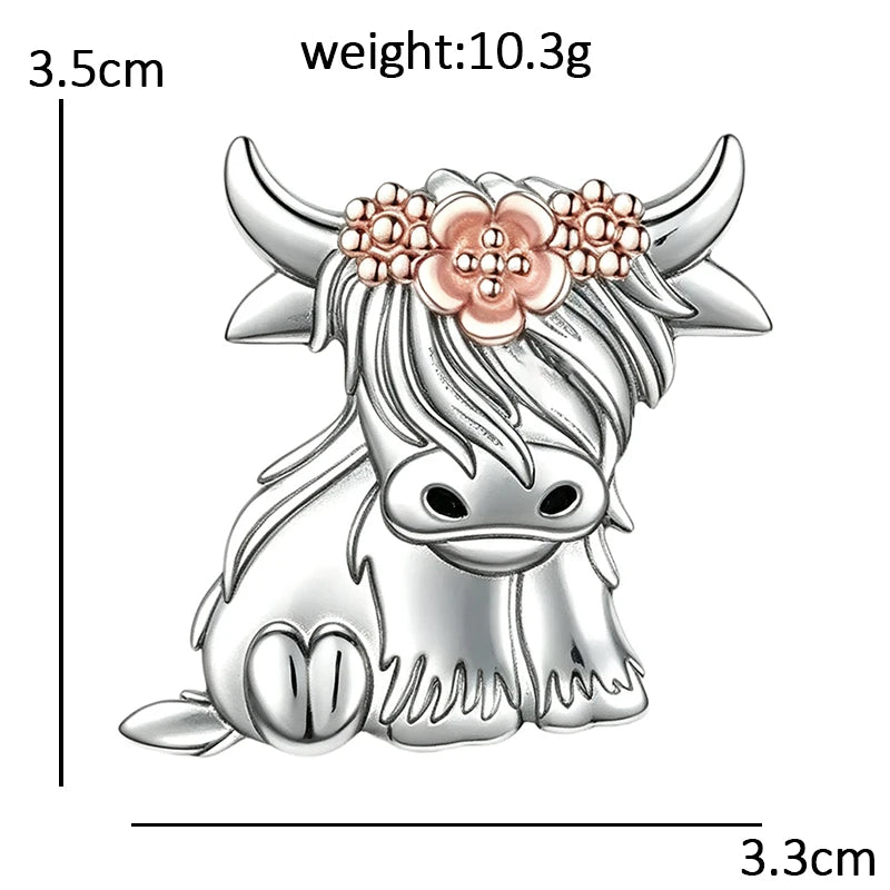 Wuli&baby Cute Highland Cow Brooches For Women Unisex Alloy Wear Flowers Gentle Cattle Animal Party Casual Brooch Pins Gifts