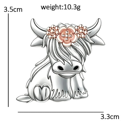 Wuli&baby Cute Highland Cow Brooches For Women Unisex Alloy Wear Flowers Gentle Cattle Animal Party Casual Brooch Pins Gifts