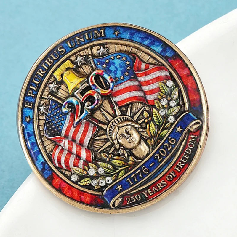 Wuli&baby American Coin Badge Brooches Vintage USA 250 Independence Day Party Office Brooch Pin Fashion Gifts