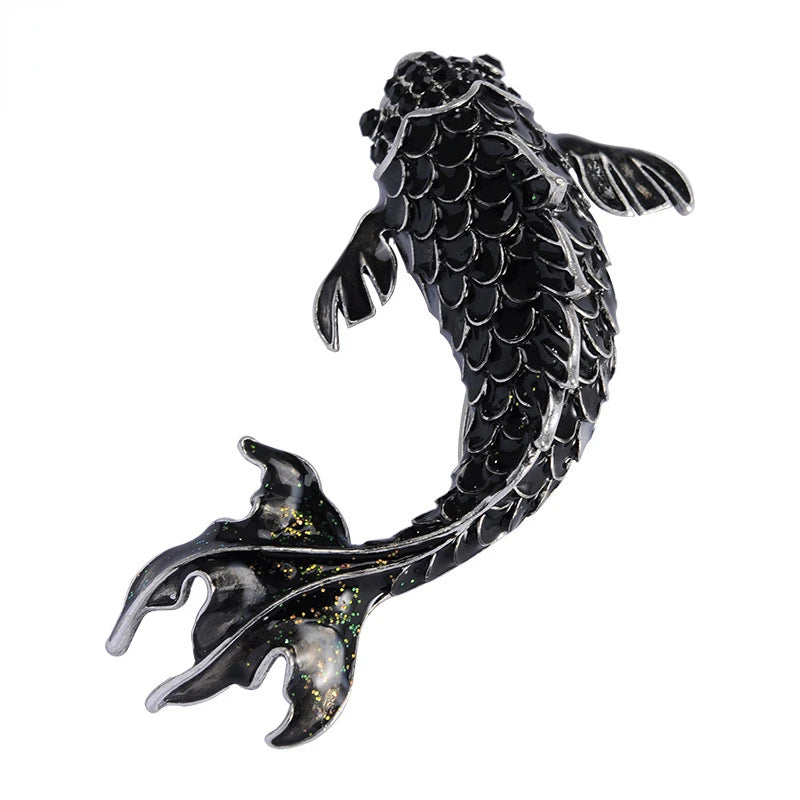 Vintage Green Fish Woman Brooch Pin Rhinestone Crystal Animal Silver Tone