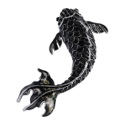 Vintage Green Fish Woman Brooch Pin Rhinestone Crystal Animal Silver Tone