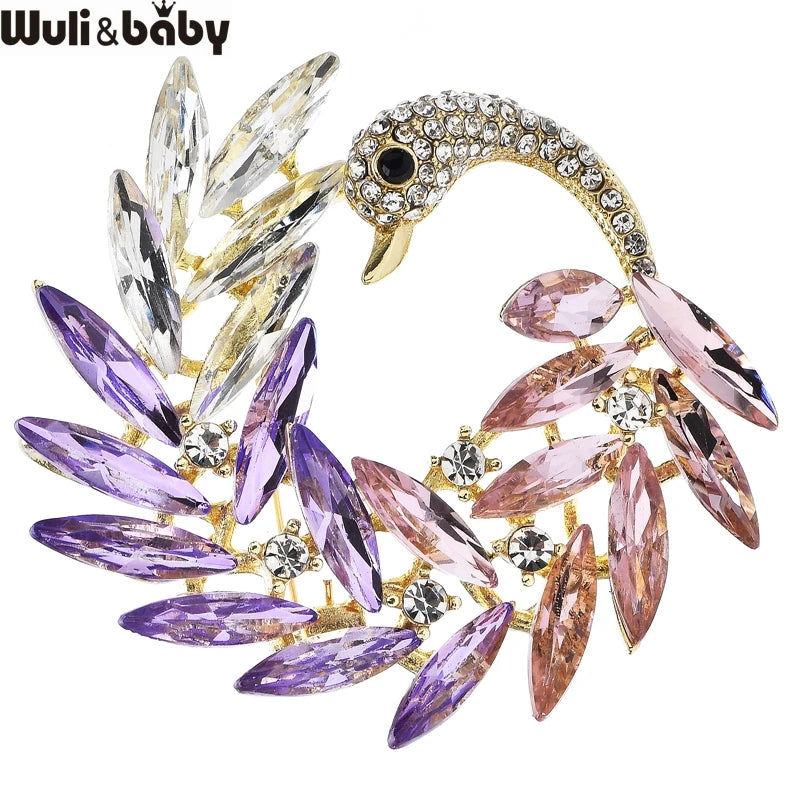 Wuli&baby Luxury Crystal Swan Brooches For Women Lady 3-color Charming Bird Party Office Brooch Pins Gifts