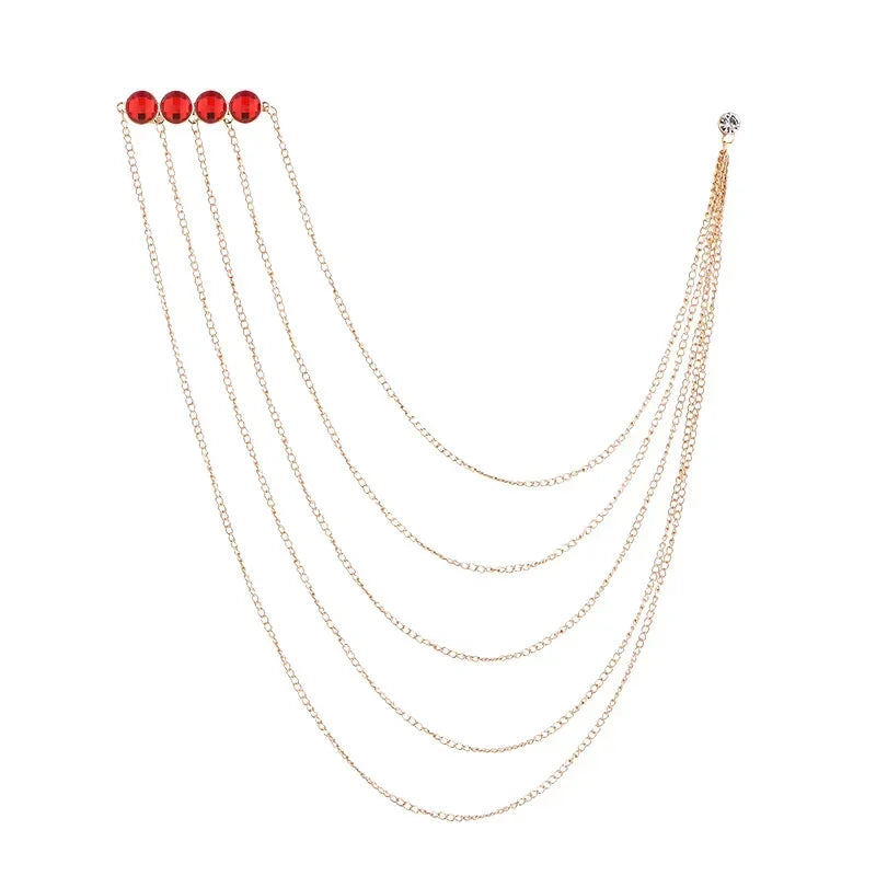 Korean Crystal Multilayer Long Tassel Chain Brooch for Women and Men Wedding Party Collar Pins Luxulry Jewelry Accessories