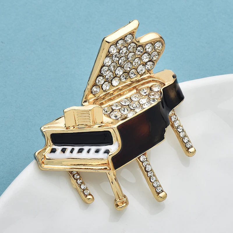 Wuli&baby Lovely Enamel Piano Brooches For Women Unisex Alloy Rhinestone Instrument Casual Party Clothes Brooch Pins Gifts