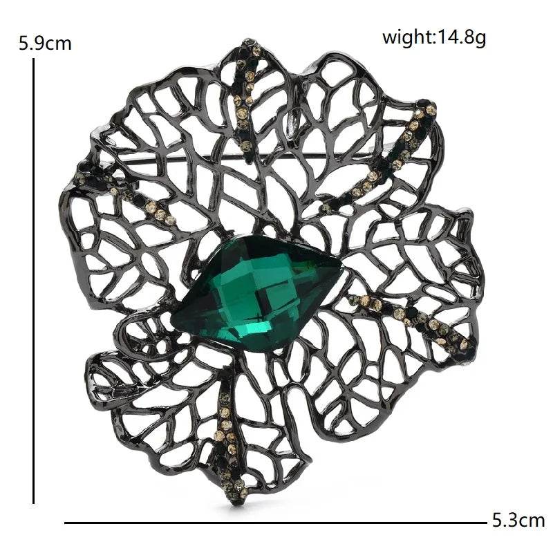 Wuli&baby High Quality Hollow Out Flower Brooches 4-color Crystal Plants Brooch Pins For Women's Clothes Bags Gifts