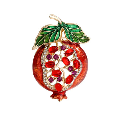 Essh&Pule Chinoiserie Pomegranate Brooch Red Enamel Rhinestone Fruit Lapel Pin Oriental Lucky Women Suit Coat Jewelry Gift