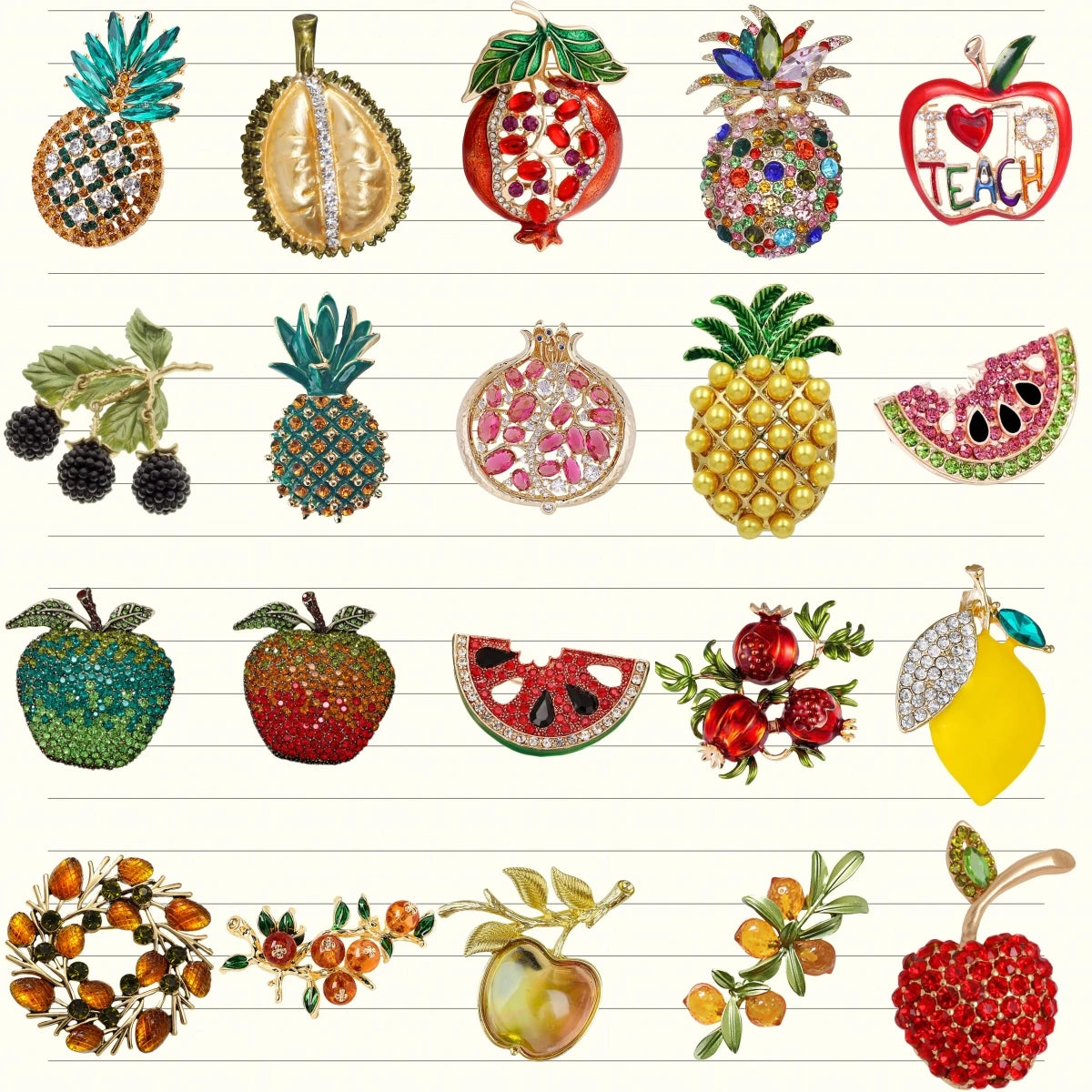 Elegant and Beautiful Watermelon Apple Durian Mulberry Fruit Design Brooch Pin for Men and Women Clothing Accessories