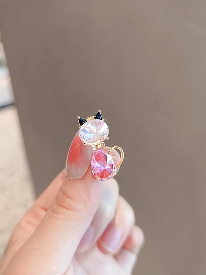 Cute Rhinestone Kitten Cat Brooch Animal Lapel Pin For Women Party Backpack Clothes Fashion Jewelry Accessories Gift Badge