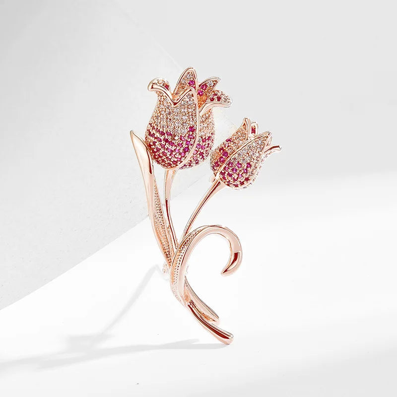 colorful zircon tulip brooch elegant flower clothing accessories
