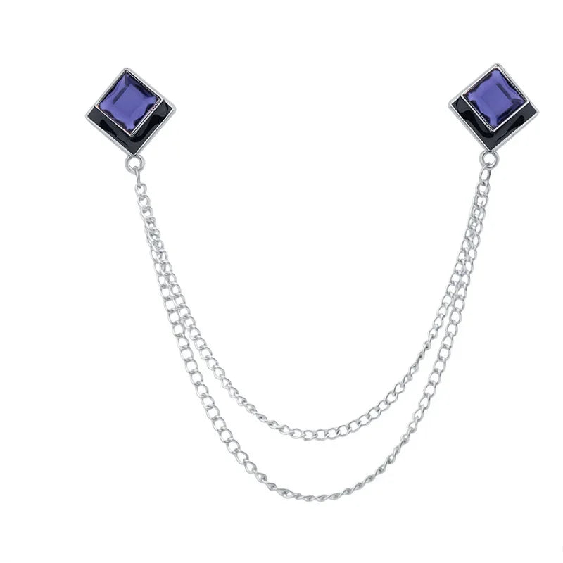 Korean Fashion Geometric Crystal Brooch Tassel Chain Lapel Pin Men's Shirt Collar Jewelry Wedding Party Brooches Accessories