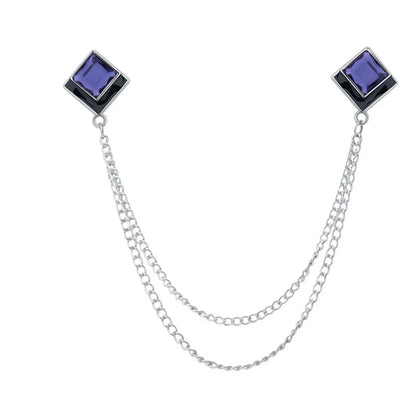Korean Fashion Geometric Crystal Brooch Tassel Chain Lapel Pin Men's Shirt Collar Jewelry Wedding Party Brooches Accessories