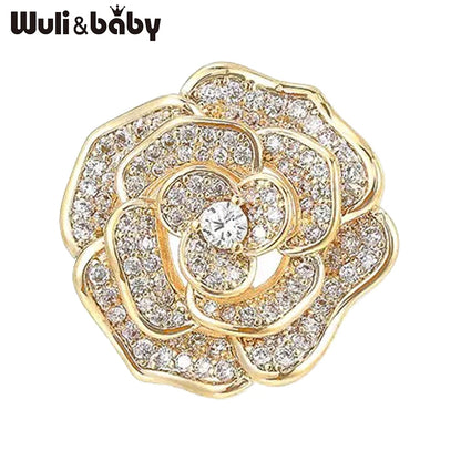 Wuli&baby Elegant Shining Rose-flower Brooches For Women Lady 2-color Rhinestone Flower Summer Collar Brooch Pin Fashion Gifts