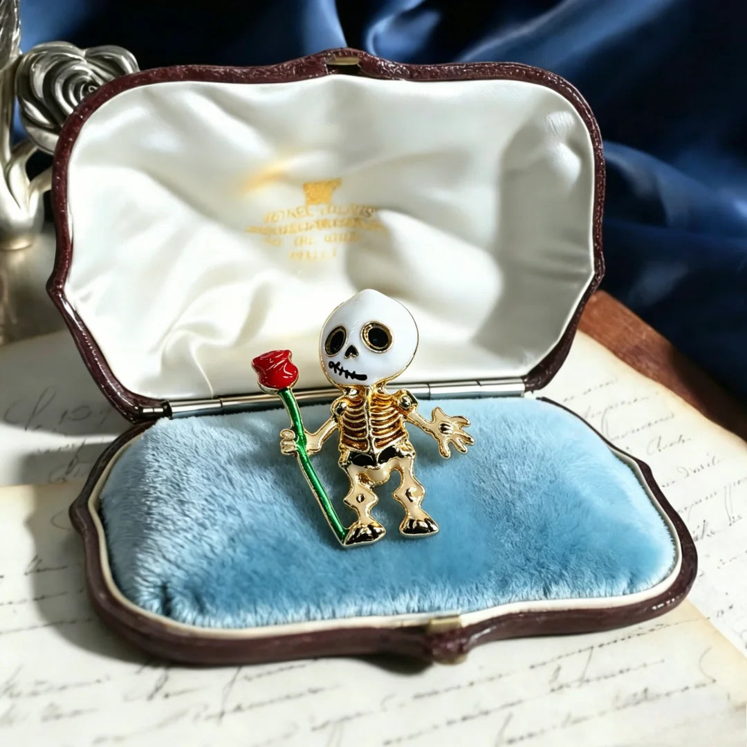 Baroque Luxury Rose and Skull Design Brooch for Men and Women, Halloween Jewelry and Fashion Accessories