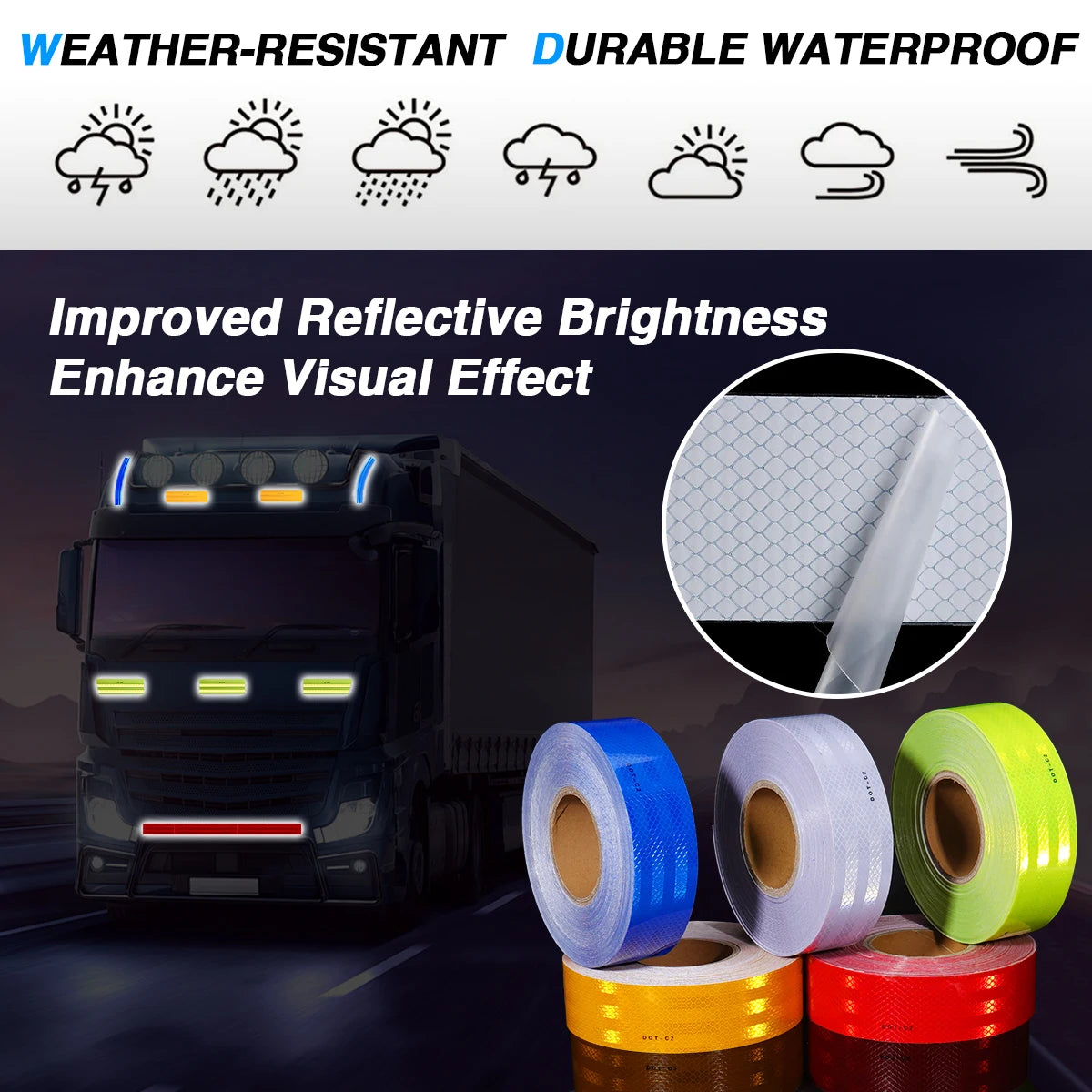 Car Truck Reflective Safety Tape Warning Night Light Waterproof Trailer Reflector Sticker For Car Truck Warning Safety