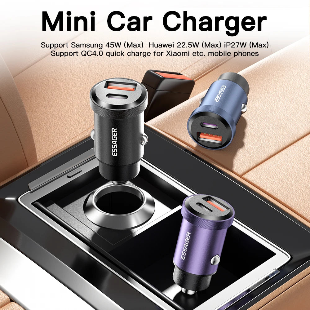 Essager USB C Car Charger 45W 5A Quick Charge 4.0 QC PD 3.0 SCP USB Type C Fast Charging For iPhone14 13 Huawei Samsung Xiaomi