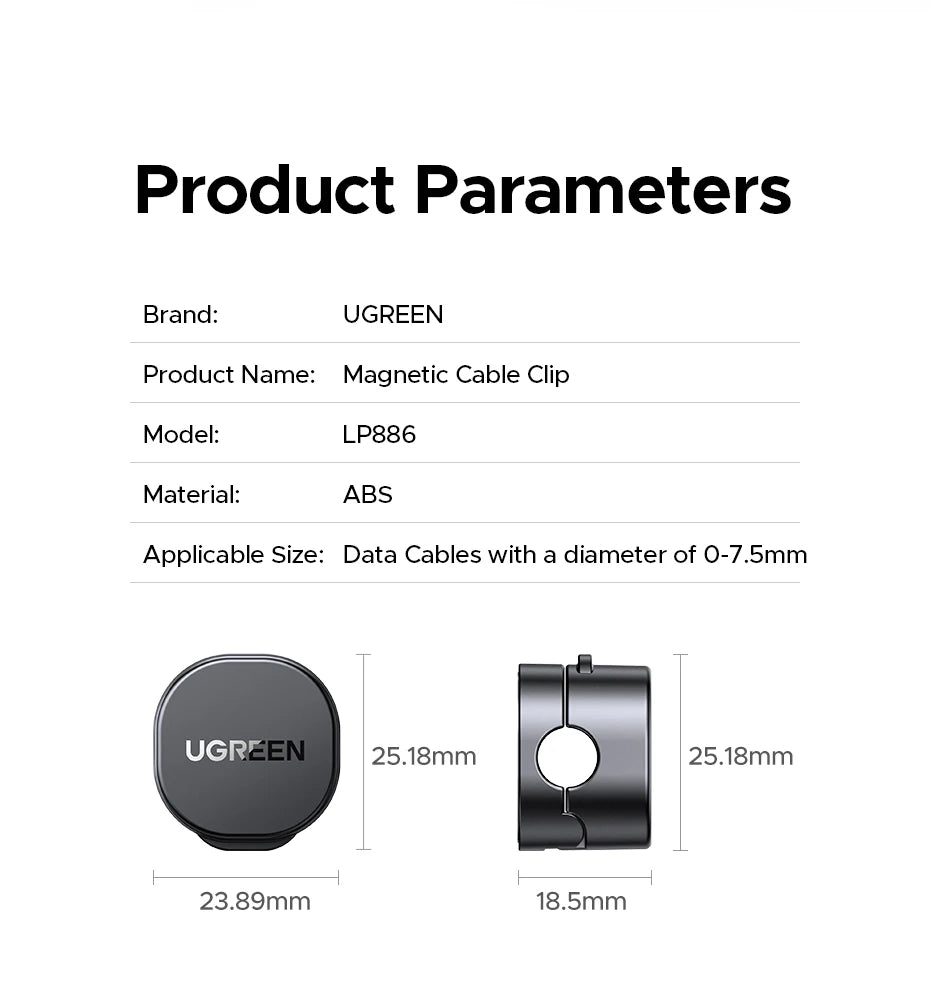 Ugreen Magnetic Cable Organizer Clips for Desk USB Charging Cord Management Holder Wire Ties for Earphone Cable Organizer