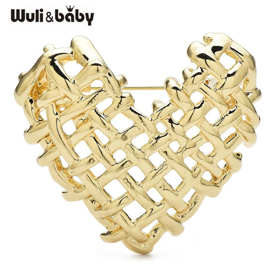 Wuli&baby Metal Knit Heart Brooches For Women Unisex 3-color Easy-match Valentines' Day Love Brooch Pins Gifts