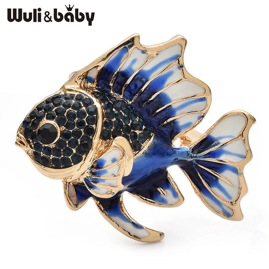 Wuli&baby Lovely Enamel Fish Brooches For Women Unisex 2-color Rhinestone Animal Party Casual Brooch Pins Gifts