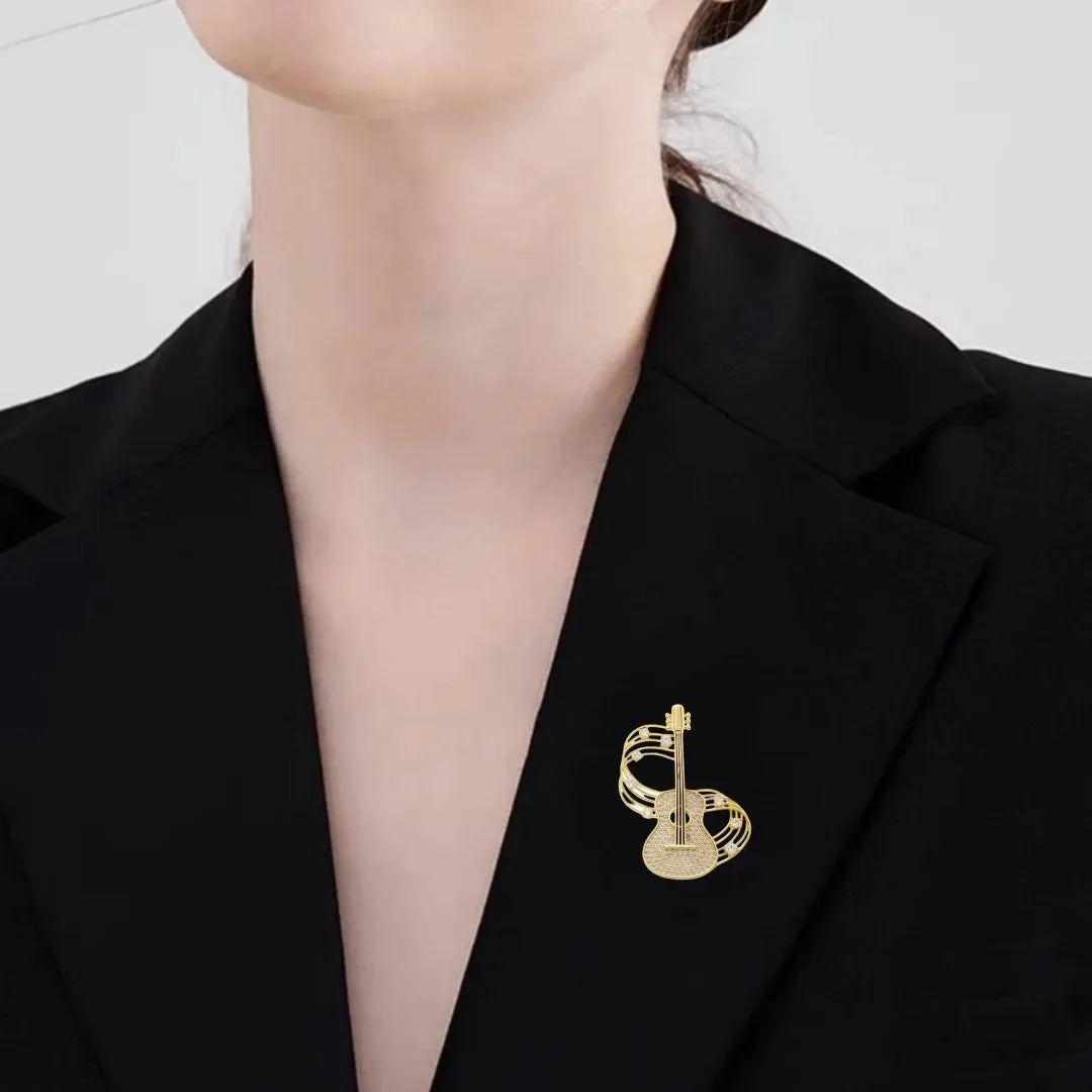 Rhinestone Musical Violin Brooches For Women Unisex Shell Musical Instrument Pins Backpack Decoration Clothes Accessories