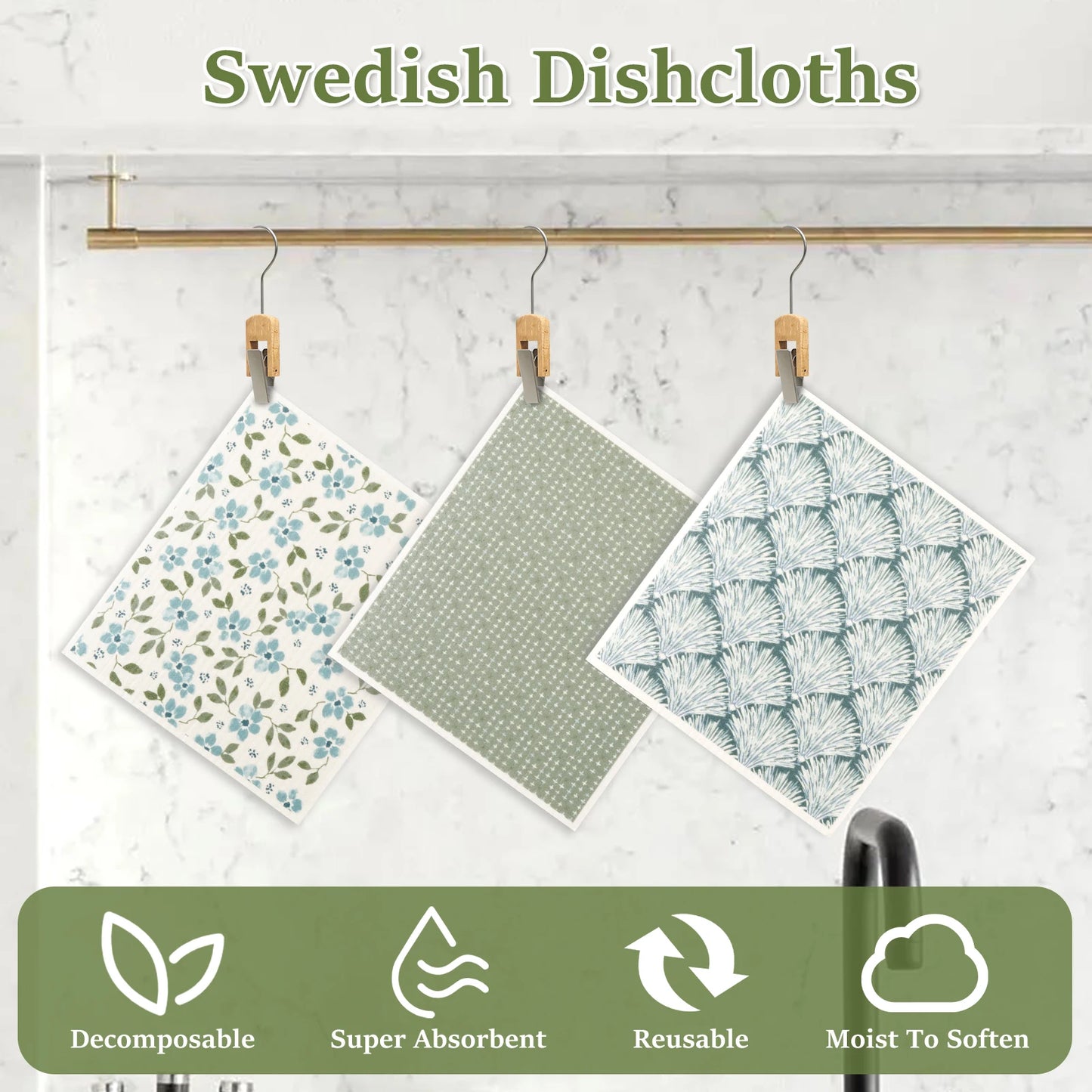 6/12Pcs Swedish Dishcloths Reusable Kitchen Dish Towels Absorbent Dish Rags Biodegradable Soft Cellulose Sponge Washing Cloths