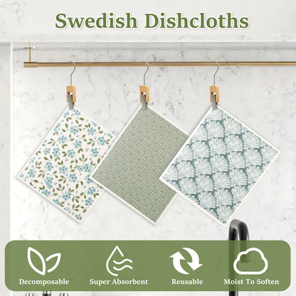 6/12Pcs Swedish Dishcloths Reusable Kitchen Dish Towels Absorbent Dish Rags Biodegradable Soft Cellulose Sponge Washing Cloths