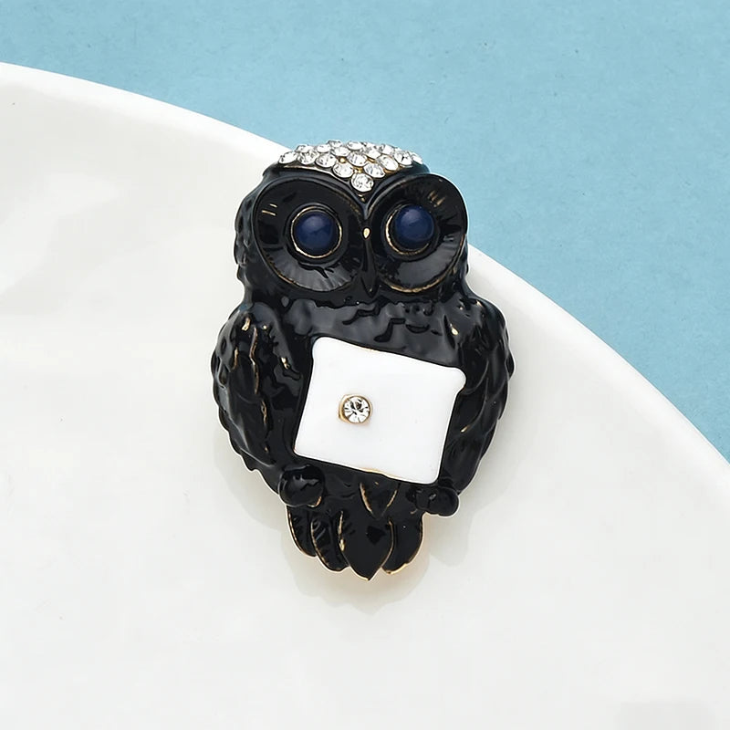 Wuli&baby Cute Enamel Owl Brooches For Women Unisex 2-color Rhinestone Bird Animal Party Casual Brooch Pins Gifts