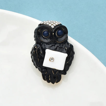Wuli&baby Cute Enamel Owl Brooches For Women Unisex 2-color Rhinestone Bird Animal Party Casual Brooch Pins Gifts