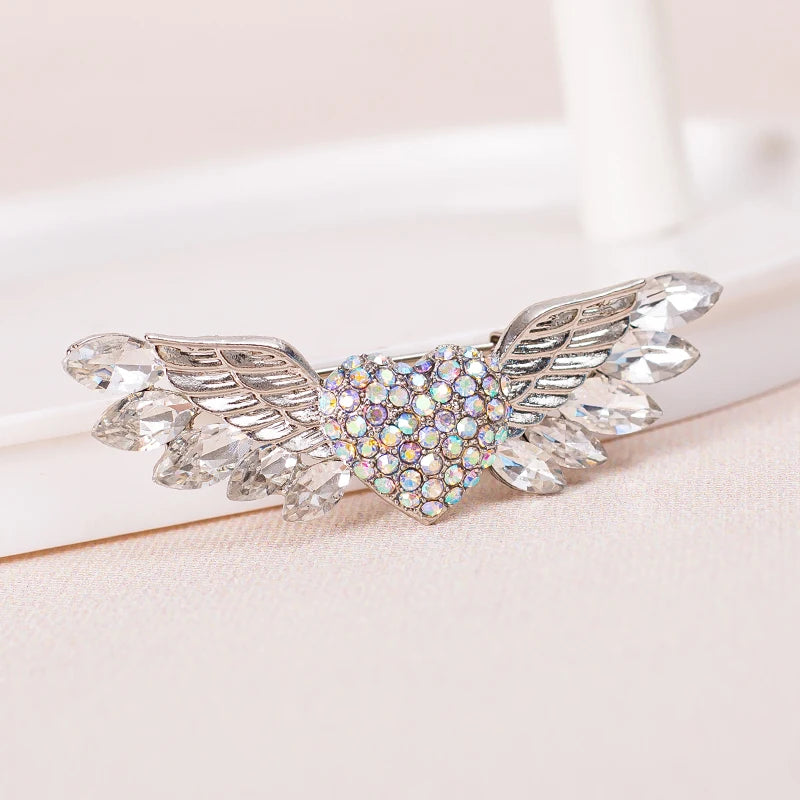 Sparkling Crystal Love Angel Wings Brooch Women's Luxury Dress Wedding Decorations Souvenir Gifts