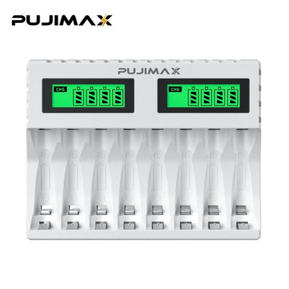 PUJIMAX 8-slot Battery Charger Suitable 1.2V AAA/AA Rechargeable Battery Short Circuit Protection LED Display NiMH/NiCd Charger