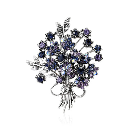 Beaut&Berry Luxury Rhinestone Flower Bouquet Brooches for Women Plant Pins Friends Party Gifts Banquet Jewellery Accessories