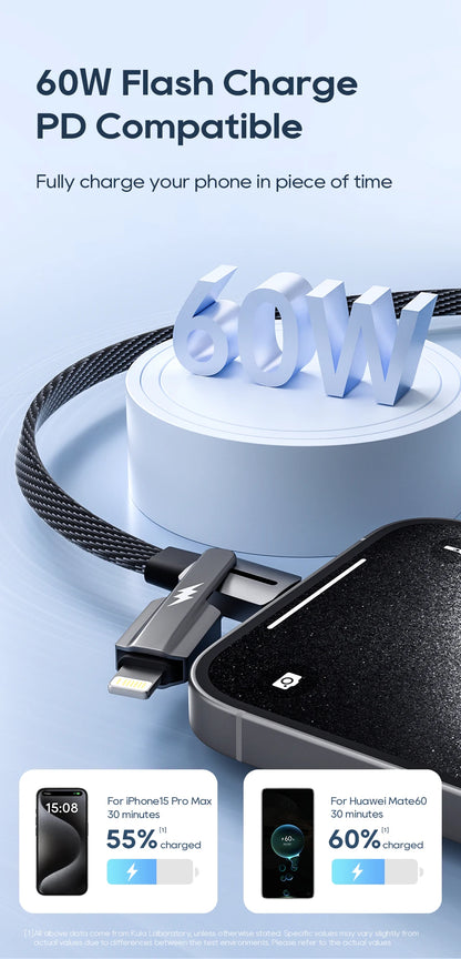 KUULAA 2 in 1 USB C Cable 60W PD Fast Charging Wire for iPhone 15 14 Pro Max iPad HUAWEI Xiaomi Tablets Type C Cable