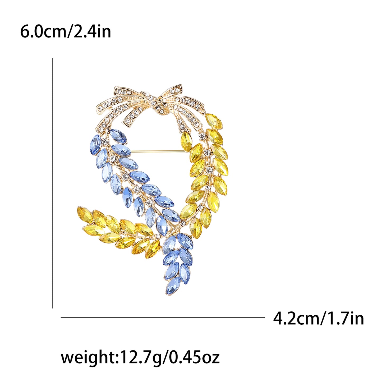 Beaut&Berry Ear of Wheat Brooches for Women Rhinestone Blue and Yellow Plant Pins 5-Color Unisex Casual Accessories Gifts