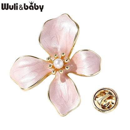 Wuli&baby Pretty Flower Collar Pins For Women 2-color Enamel Plants Office Casual Brooch Pins Fashion Jewelry Gifts